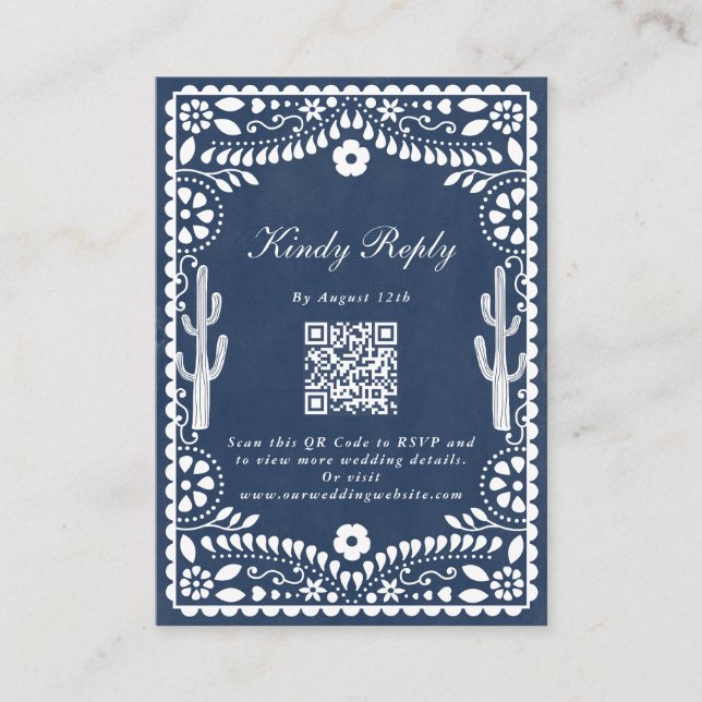 Papel Picado Boda Mexican Rustic Blue Wedding Enclosure Card (Front)