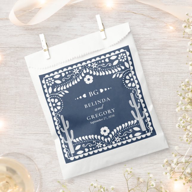 Papel Picado Boda Mexican Rustic Blue Wedding Favour Bags (Clipped)