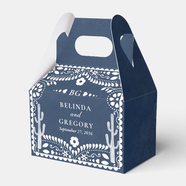 Papel Picado Boda Mexican Rustic Blue Wedding Favour Box (Front Side)