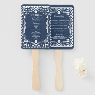 Papel Picado Boda Mexican Rustic Blue Wedding Hand Fan