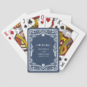 Papel Picado Boda Mexican Rustic Blue Wedding Playing Cards