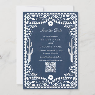 Papel Picado Boda Mexican Rustic Blue Wedding Save The Date