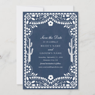 Papel Picado Boda Mexican Rustic Blue Wedding Save The Date