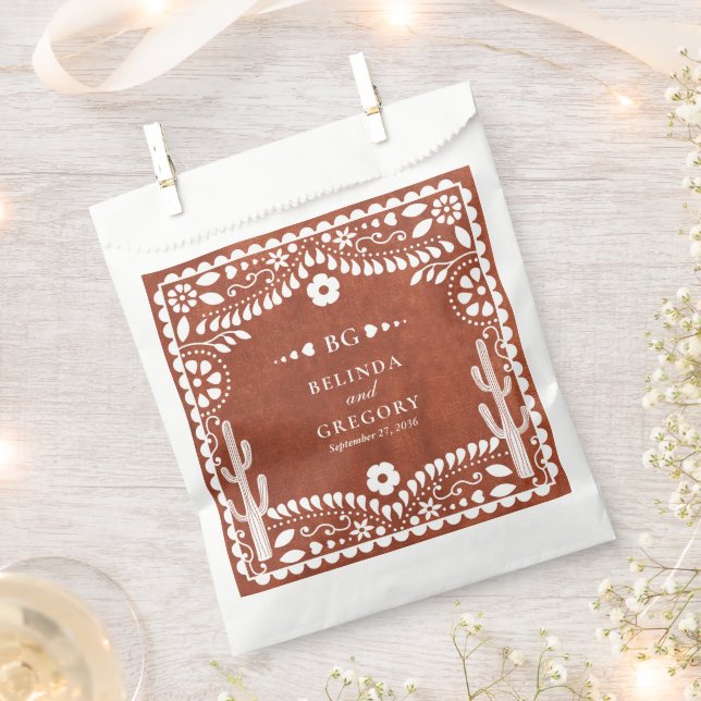 Papel Picado Boda Mexican Terracotta Brown Wedding Favour Bags (Clipped)
