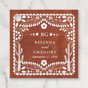Papel Picado Boda Mexican Terracotta Brown Wedding Favour Tags