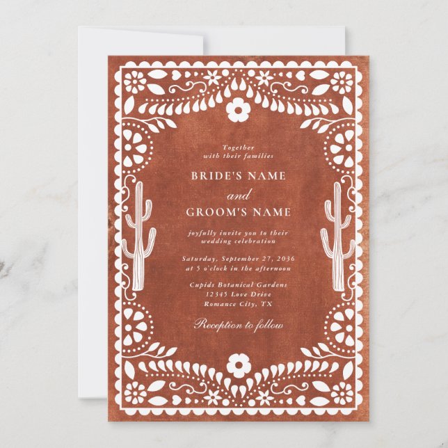Papel Picado Boda Mexican Terracotta Brown Wedding Invitation (Front)
