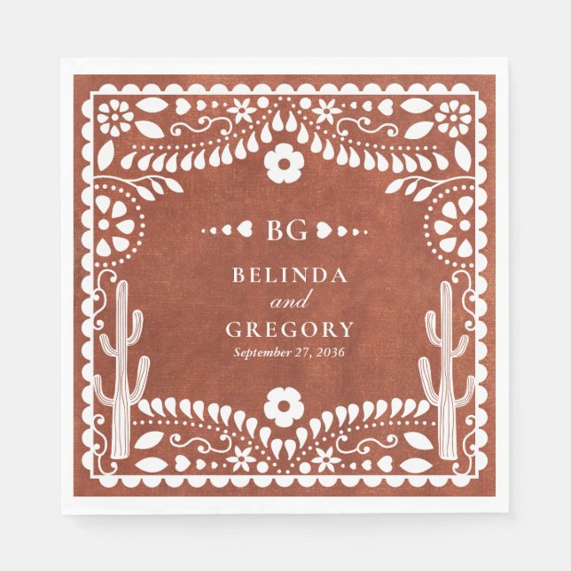 Papel Picado Boda Mexican Terracotta Brown Wedding Napkin (Front)