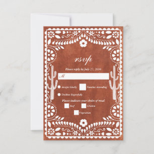 Papel Picado Boda Mexican Terracotta Brown Wedding RSVP Card