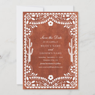Papel Picado Boda Mexican Terracotta Brown Wedding Save The Date