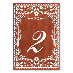 Papel Picado Boda Mexican Terracotta Brown Wedding Table Number