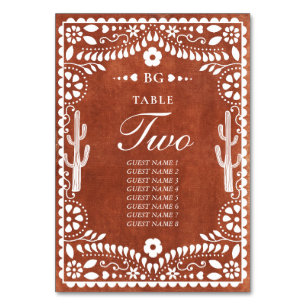 Papel Picado Boda Mexican Terracotta Brown Wedding Table Number