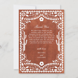 Papel Picado Boda Mexican Terracotta Brown Wedding Thank You Card