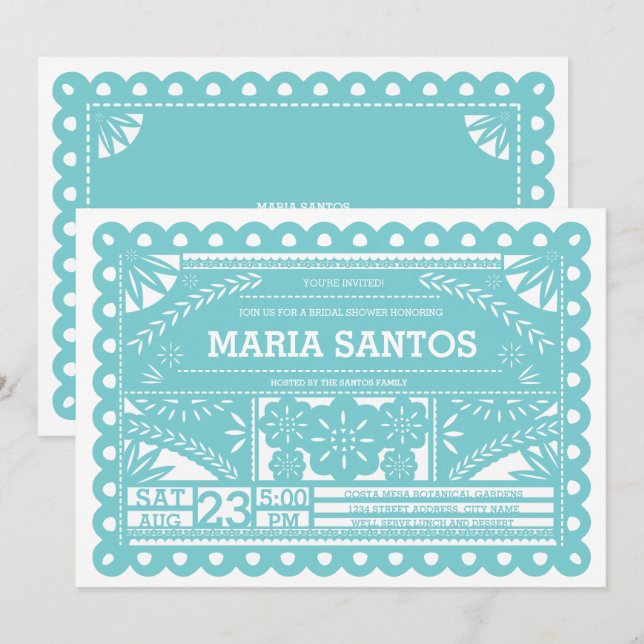 Papel Picado Bridal Shower Invite - Blue (Front/Back)