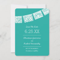Papel Picado Bright Aqua | Wedding Save The Date