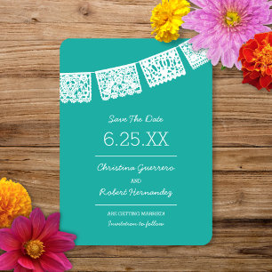 Papel Picado Bright Aqua   Wedding Save The Date