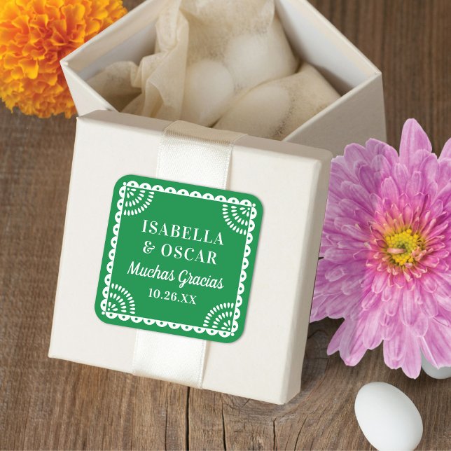 Papel Picado Bright Green Wedding Favour Sticker (Creator Uploaded)