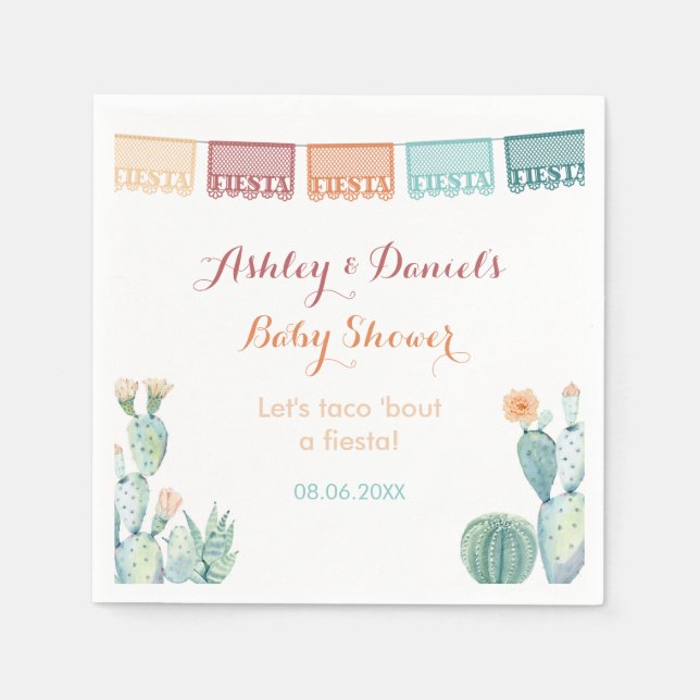 Papel Picado Cacti Mexican Theme Shower Party Napkin (Front)