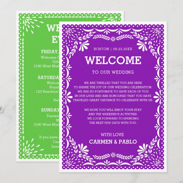 Papel Picado Colourful Mexican Wedding Welcome Not Invitation (Front/Back)
