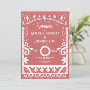 Papel Picado Coral Pink & White Wedding Invitation