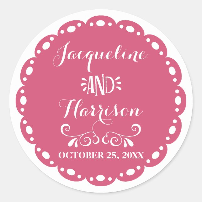 Papel Picado Envelope Seal Hot Pink Fiesta Wedding (Front)