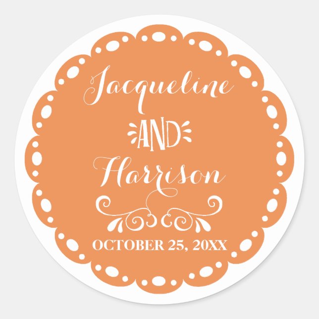 Papel Picado Envelope Seal Orange Fiesta Wedding (Front)