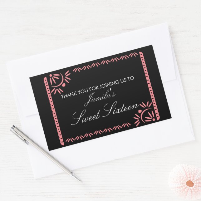 Papel Picado Fiesta Sweet 16 Mexican Any Colour Re Rectangular Sticker (Envelope)