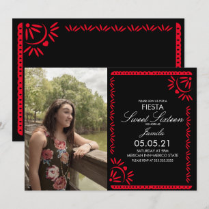 Papel Picado Fiesta Sweet 16 Mexican Photo  Invitation