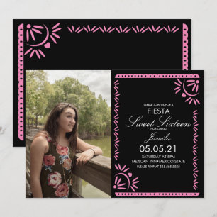 Papel Picado Fiesta Sweet 16 Mexican Pink Photo Invitation