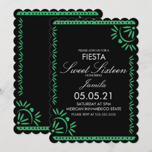 Papel Picado Fiesta Sweet 16 Mexican Scallop Green Invitation