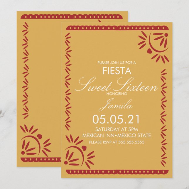 Papel Picado Fiesta Sweet 16 Mexican Scallop Invitation (Front/Back)