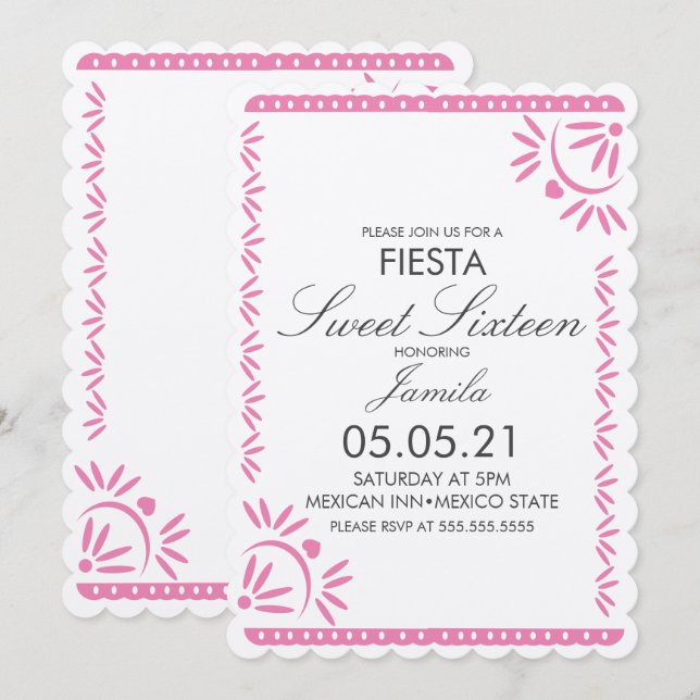 Papel Picado Fiesta Sweet 16 Mexican Scallop Kraft Invitation (Front/Back)