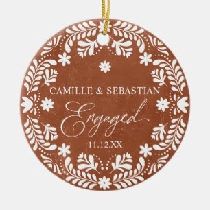 Papel Picado First Christmas Engaged Photo Ceramic Tree Decoration