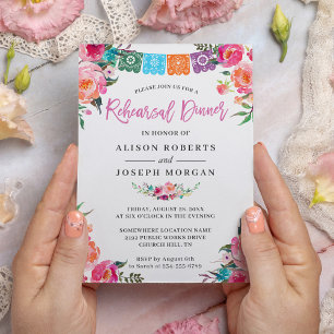 Papel Picado Floral Mexican Style Rehearsal Dinner Invitation