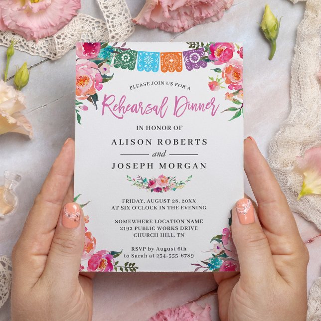 Papel Picado Floral Mexican Style Rehearsal Dinner Invitation (Creator Uploaded)