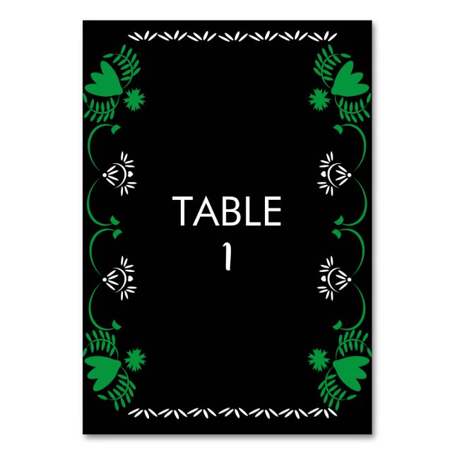 Papel Picado Floral Mexican Wedding Table Card (Front)