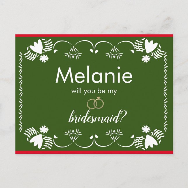 Papel Picado Green Bridesmaid Proposal Card (Front)