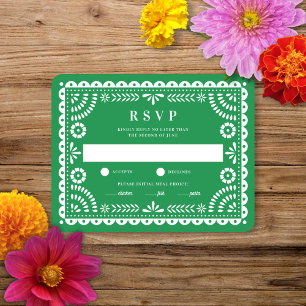 Papel Picado Green   Wedding Reply RSVP Card