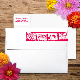 Papel Picado Hot Pink   Return Address Wrap Label