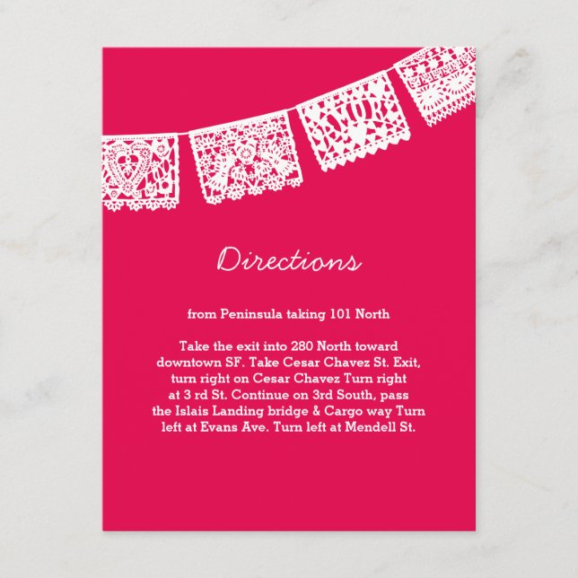 Papel Picado Hot Pink | Wedding Directions Card (Front)