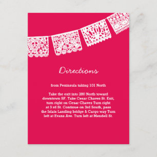 Papel Picado Hot Pink   Wedding Directions Card