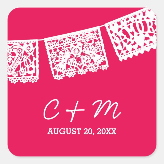 Papel Picado Hot Pink | Wedding Favour Sticker (Front)