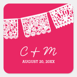 Papel Picado Hot Pink   Wedding Favour Sticker