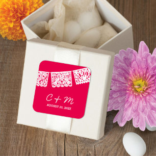 Papel Picado Hot Pink   Wedding Favour Sticker
