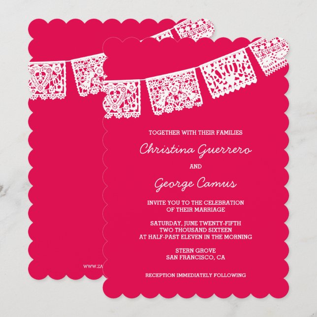 Papel Picado Hot Pink | Wedding Invitation (Front/Back)