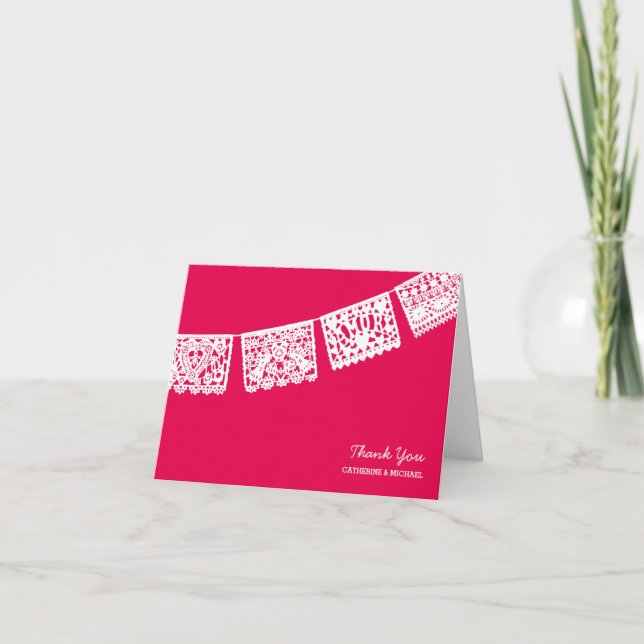 Papel Picado Hot Pink | Wedding Thank You Card (Front)