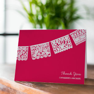 Papel Picado Hot Pink   Wedding Thank You Card