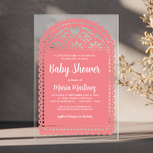 Papel Picado Inspired Pink Baby Shower Acrylic Invitations