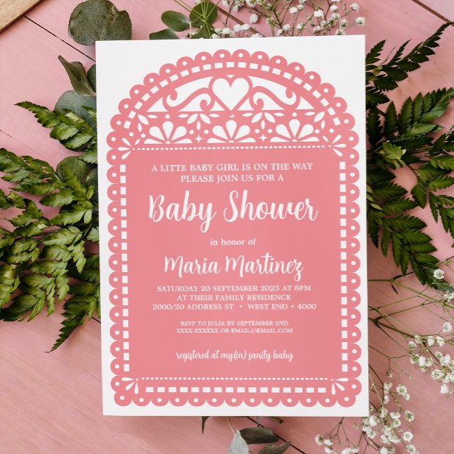 Papel Picado Inspired Pink Baby Shower Invitation (Creator Uploaded)