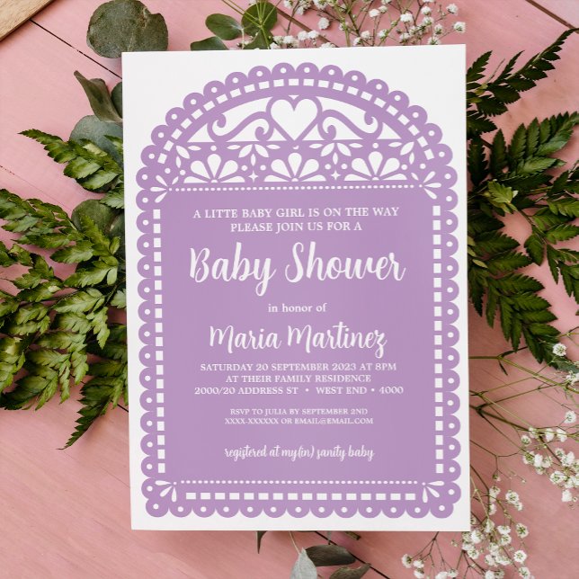 Papel Picado Inspired Purple Baby Shower Invitation (Creator Uploaded)