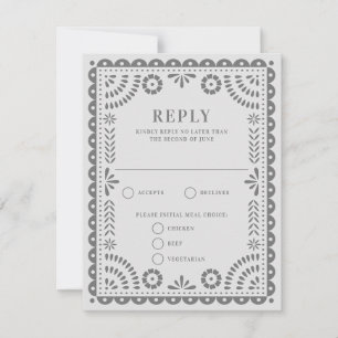 Papel Picado Light Grey   Wedding Reply RSVP Card